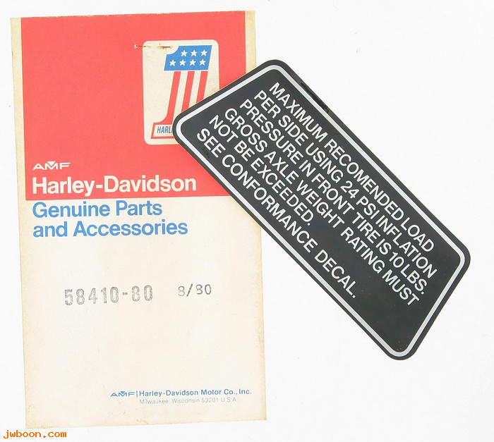   58410-80 (58410-80): Label / decal - fairing door - NOS - FLT '80-'83. FLTC '84-'86