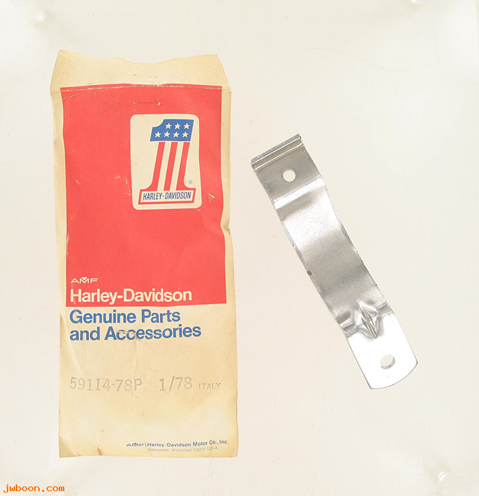   59114-78P (59114-78P / 26906): Bracket, exhaust pipe - inner - NOS - SS 175, SS 250 1978. AMF