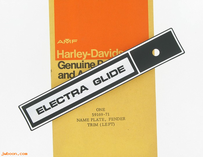   59169-71 (59169-71): Decal / Name plate - right "Electra Glide" - NOS - FL 1971. AMF