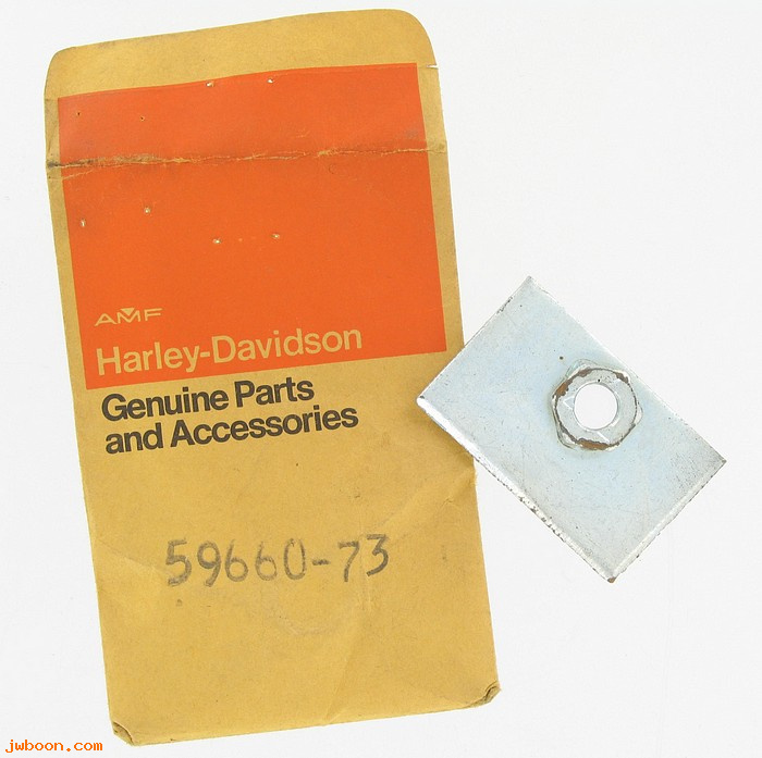   59660-73 (59660-73): Plate, with weld nut, rear fender support - NOS - XL '73-early'74