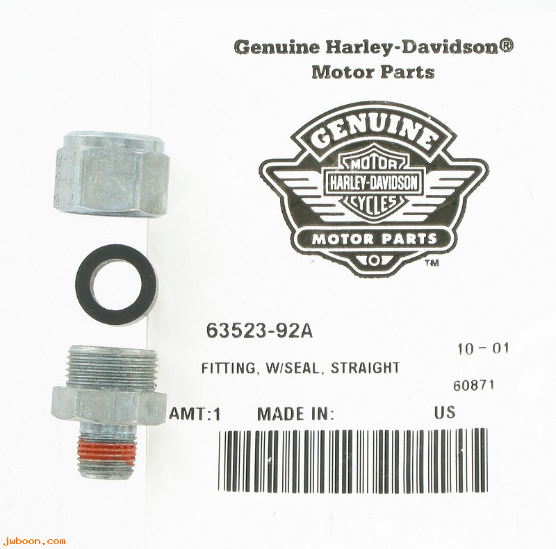   63523-92A (63523-92A): Fitting - straight, w.seal - NOS - FLT, FXD, Dyna '92-'99