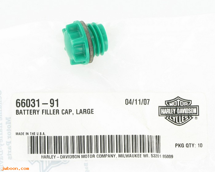   66031-91 (66031-91): Green cap, battery filler - large - NOS