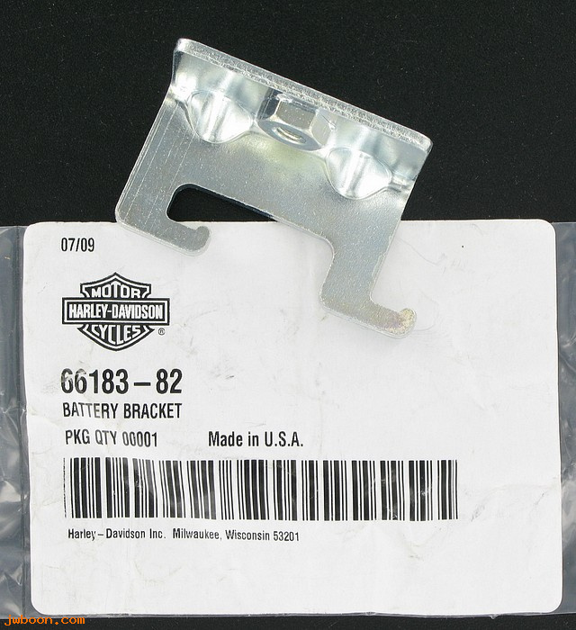   66183-82 (66183-82): Bracket - battery tie down - NOS - FXR, FXRS, FXRT, FXRD '82-