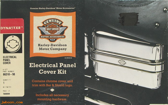   66318-98 (66318-98): Electrical panel cover w.trim, Bar & Shield logo, NOS - FXD 91-98