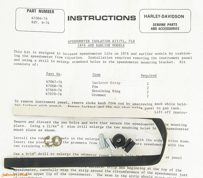   67066-76 (67066-76): Speedometer isolation kit - NOS - FL, FLH late'76-'84, Shovelhead