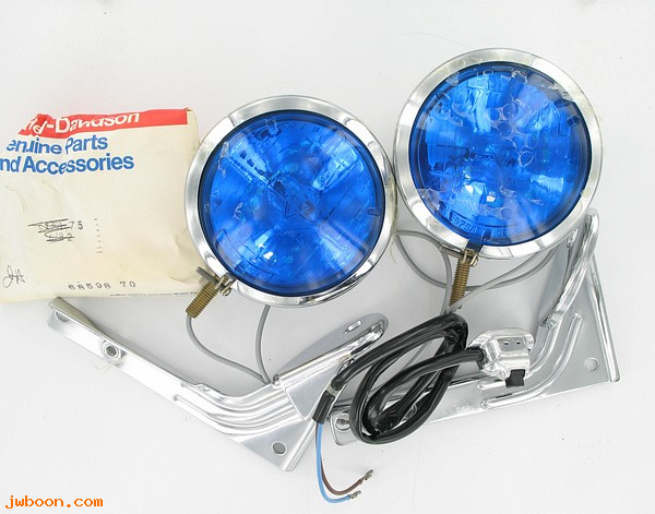   68598-70 (68598-70): Set of pursuit lamps & fittings, blue lens -NOS- FLH 70-82.Servi-
