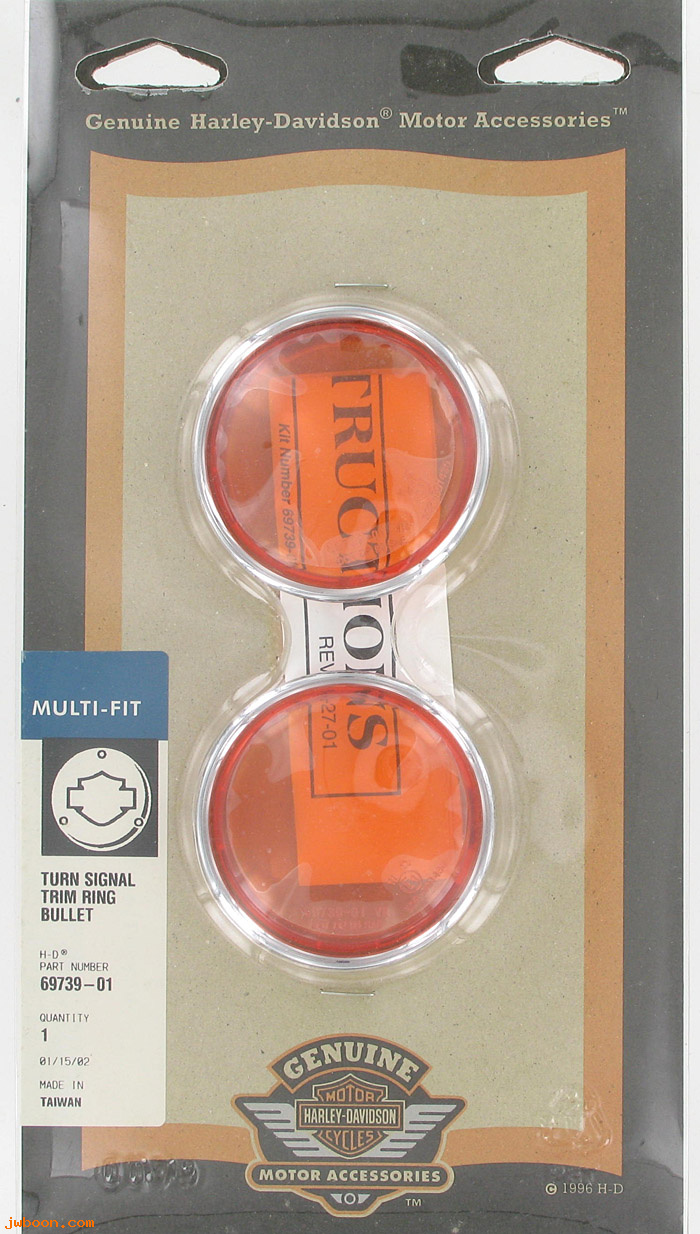   69739-01 (69739-01): Bullet turn signal trim ring kit w.lenses,amber -NOS- XL,FXD,FLHT