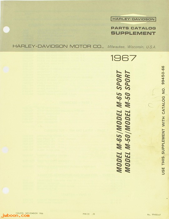   99450-67 (99450-67): M-50, M-50 Sport parts catalog supplement 1967 - NOS