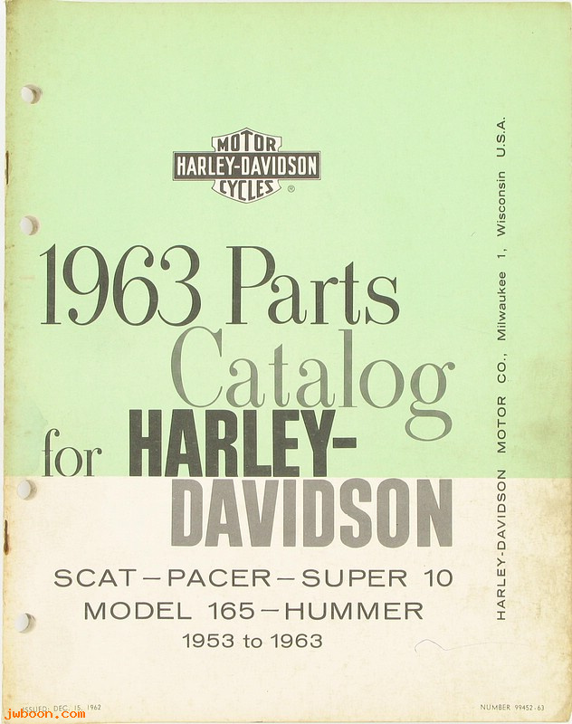   99452-63used (99452-63): Model 165,Hummer,Super-10,Pacer,Scat,Ranger parts catalog '53-'63