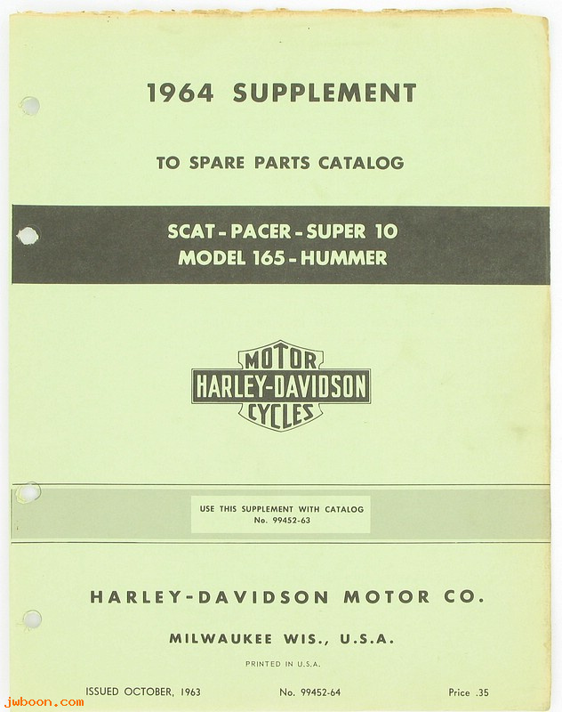   99452-64used (99452-64): Model 165,Hummer,Super-10,Pacer,Scat,Ranger parts supplement 1964