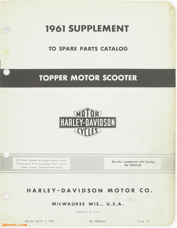   99453-61used (99453-61): Topper parts catalog supplement 1961