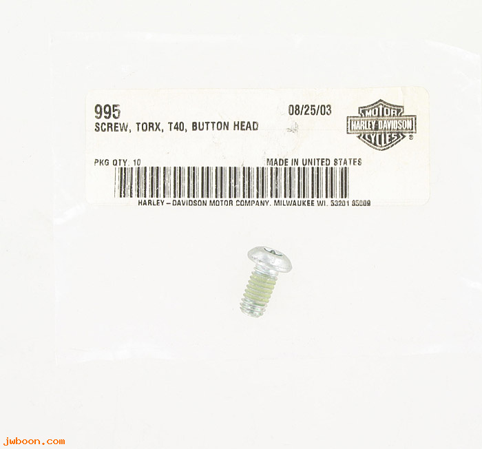        995 (     995): Screw, 5/16"-18 x 5/8" Torx button head - w.lockpatch - NOS - XL