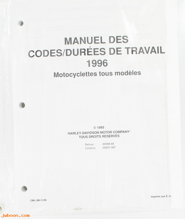   99997-96F (99997-96F): Accessory job / time code manual 1996, french - NOS