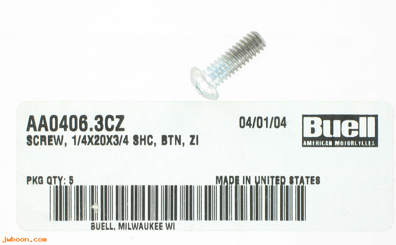   AA0406.3CZ (    2857Y): Screw, 1/4"-20 x 3/4" hex socket button head -NOS- M2,S1/X1,S2/S3