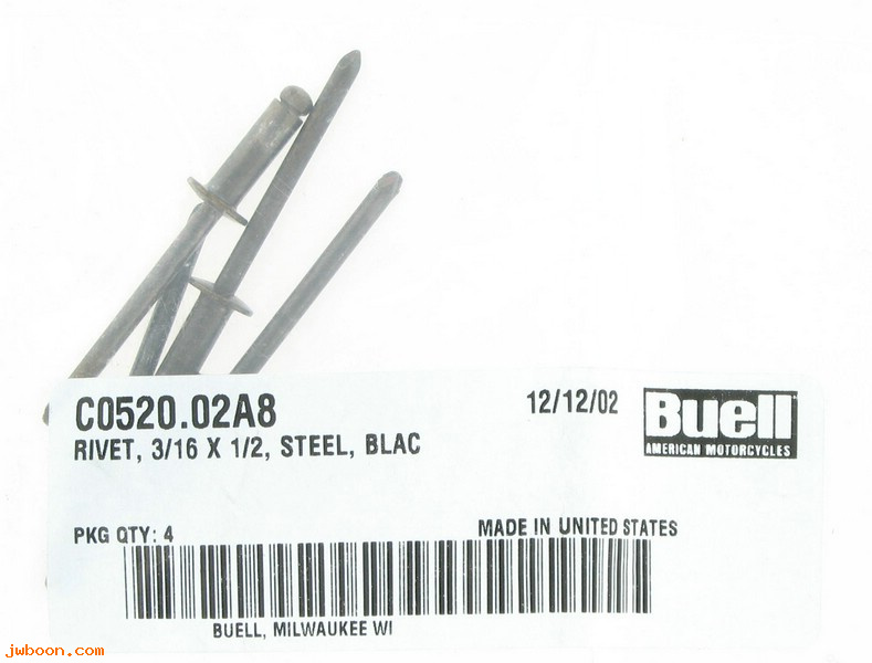   C0520.02A8 (C0520.02A8): Rivet, 3/16" x 1/2"   steel - NOS - Buell XB
