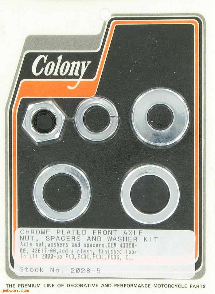 C 2028-5 (43358-00 / 43617-00): Front axle nut and smooth spacer kit - XL's, Dyna '00-'07