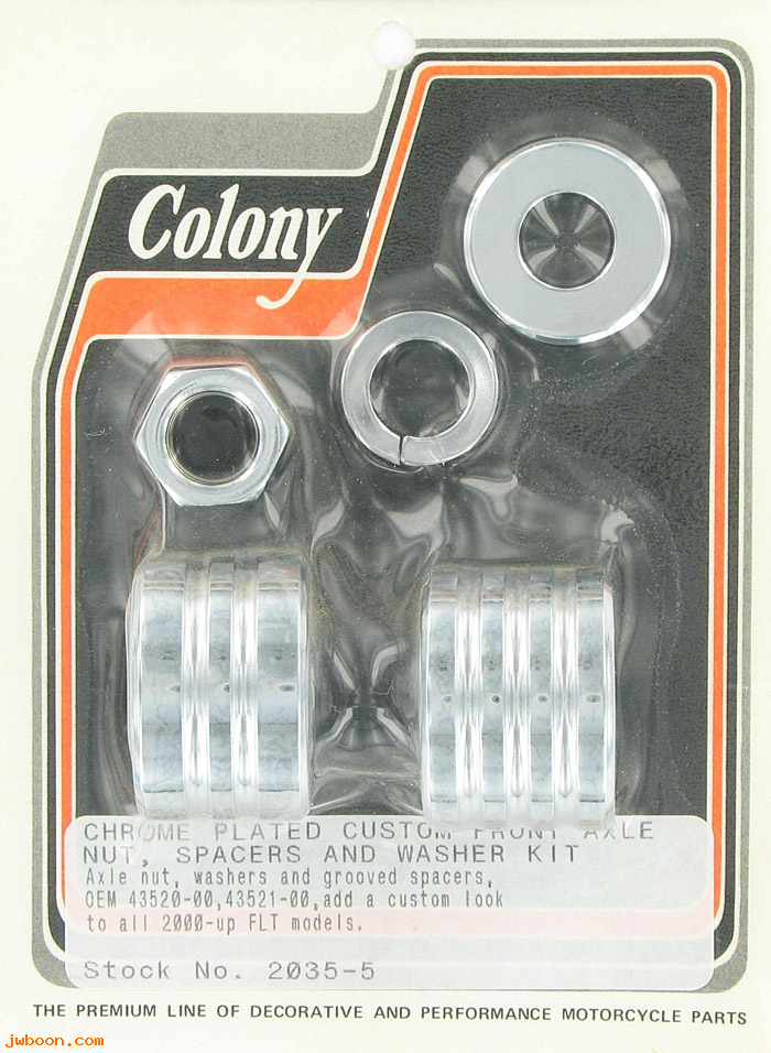 C 2035-5 (43520-00 / 43521-00): Front axle nut and grooved spacer kit, custom - FLT '00-'07