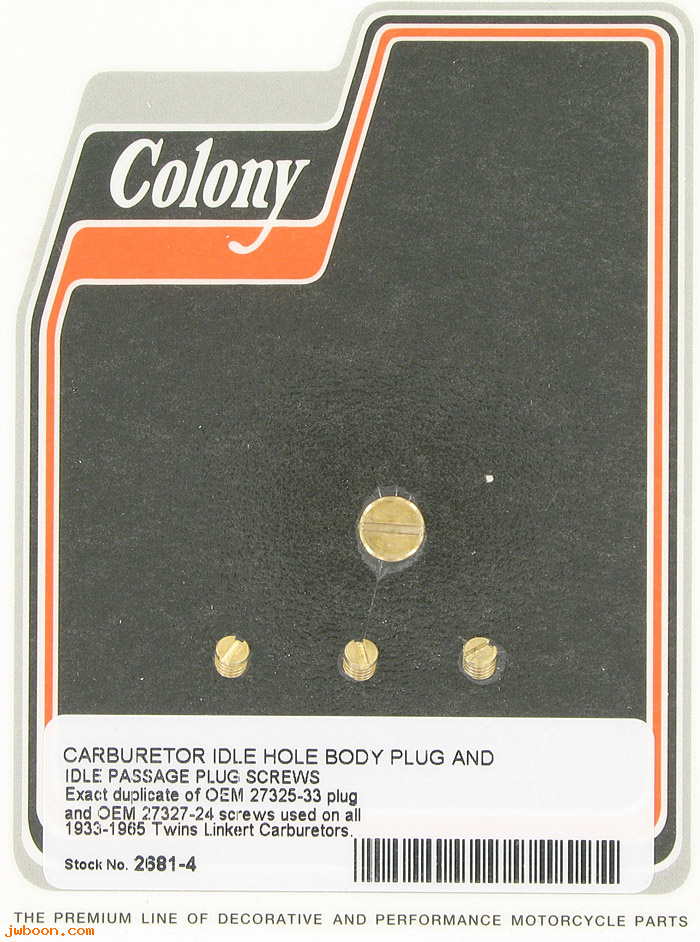 C 2681-4 (27325-33 / 27327-24): Carburetor idle hole plugs - Linkert 33-65, in stock, Colony