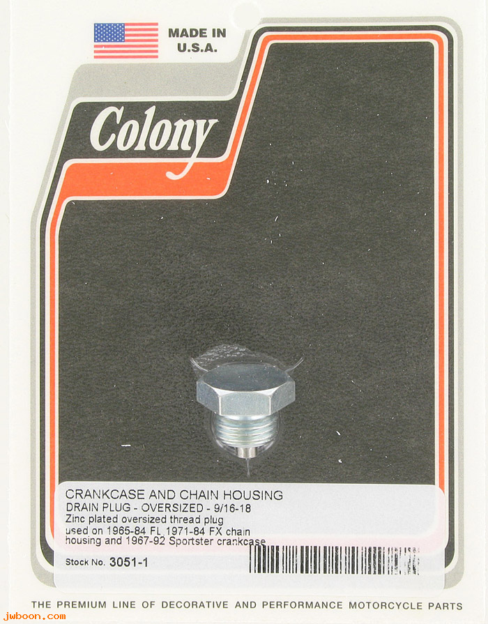 C 3051-1 (60348-65A): Drain plug, magnetic - oversize 9/16"-18 - FL 65-84. XL 67-92