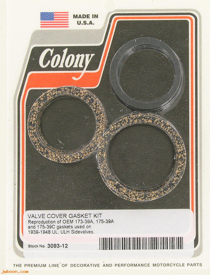C 3093-12 (): Valve cover gasket kit - Big Twins UL '39-'48, in stock, Colony