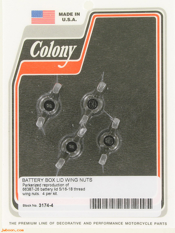 C 3174-4 (66387-26 / 4409-26): Wing nuts, battery cover, 5/16"-18, JD 26-29. BT 30-64.750cc33-52