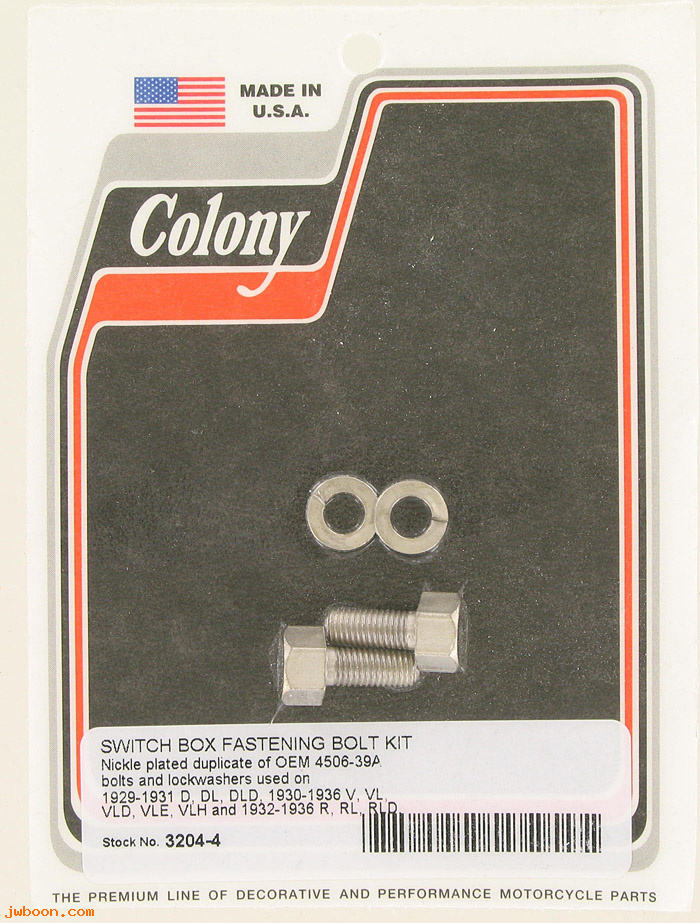 C 3204-4 ( 4506-29A): Switch box fastening bolt kit - J,JD,750cc L29 36.VL 30-36.Single