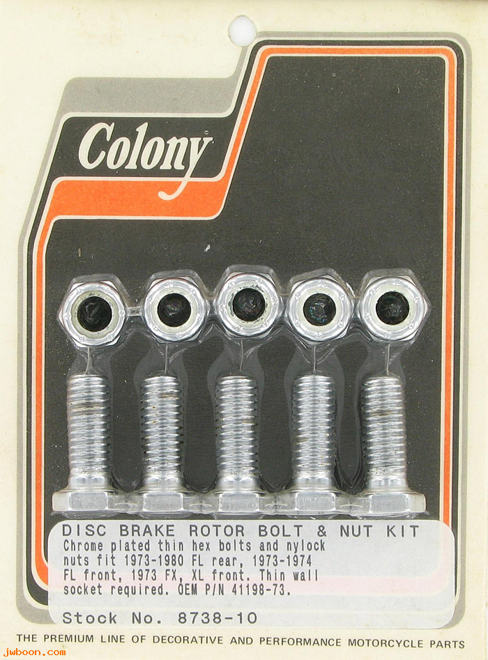 C 8738-10 (41198-73): Disc brake rotor bolts and nuts, thin hex head - FL, FX, in stock