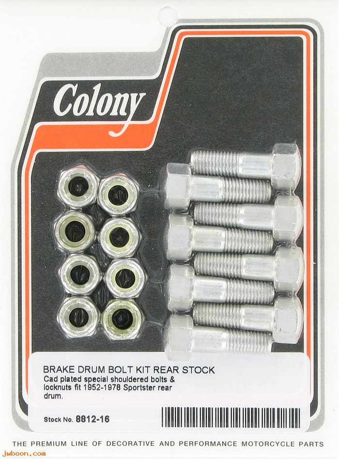 C 8812-16 (    3970B): Rear brake drum bolt kit, 5/16"-24 x 1" - K,KH,XL 52-78, in stock