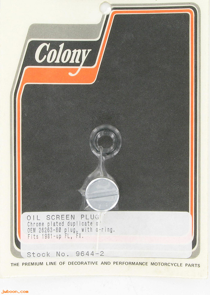 C 9644-2 (26263-80): Oil screen plug & O-ring - FL, FX, FXR, in stock Colony