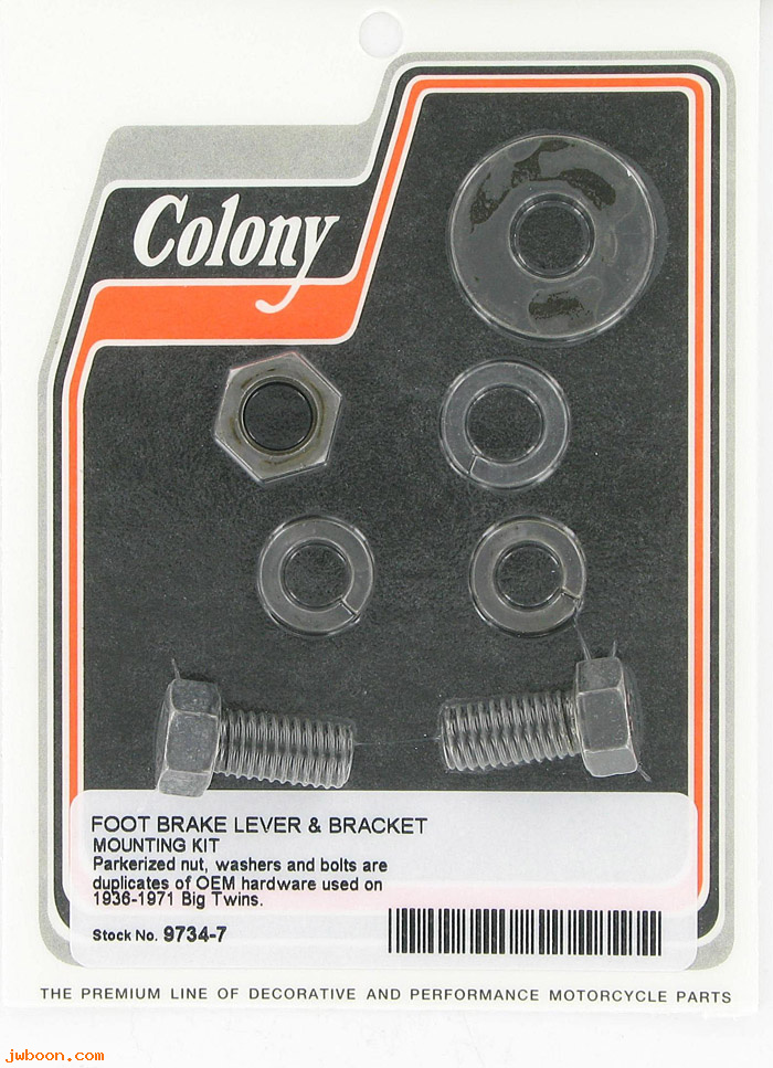 C 9734-7 (    4293 / 070): Foot brake lever & bracket mtg kit - CP bolts - BT '36-'71 Colony