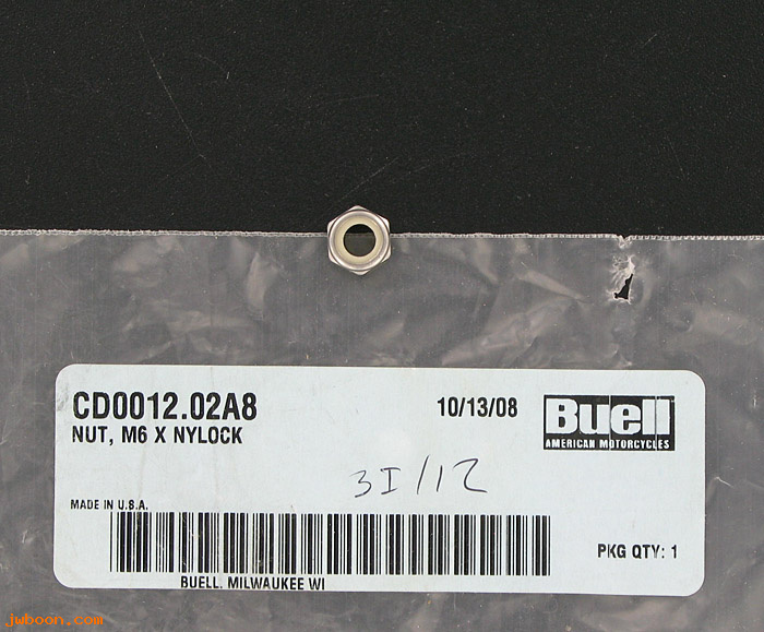   CD0012.02A8 (CD0012.02A8): Nut, M6 nylock - NOS - Buell XB