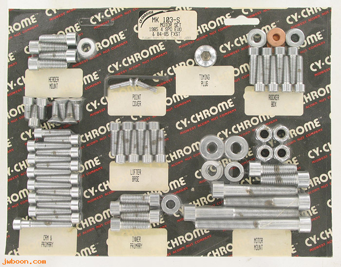 D RF150-0636 (MK103-S): CY-Chrome Smooth Allen head motor hardware kit '84-85 Evo 4-speed