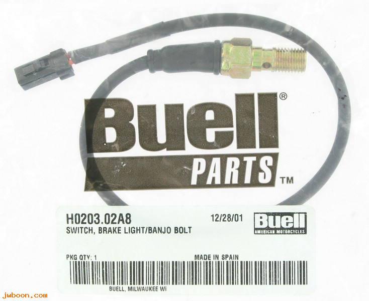   H0203.02A8 (H0203.02A8): Switch - brake light / banjo bolt - NOS - Buell XB