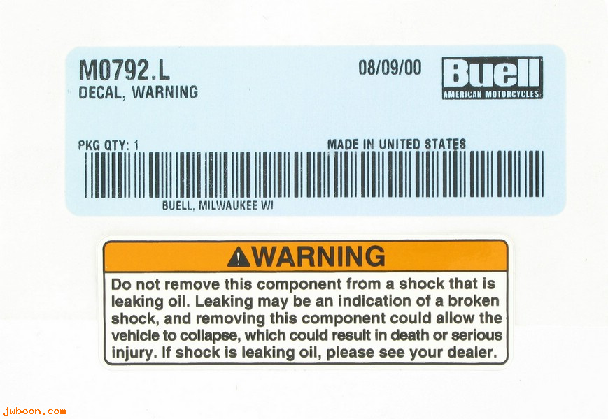   M0792.L (M0792.L): Decal - warning......shock absorber - NOS