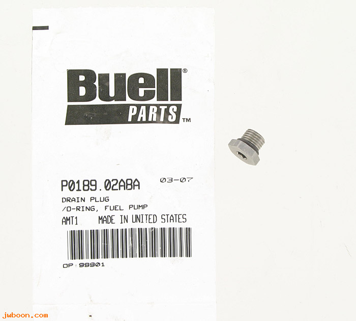   P0189.02A8A (P0189.02A8A): Drain plug, fuel pump with o-ring - hex - NOS - Buell XB '03-'05