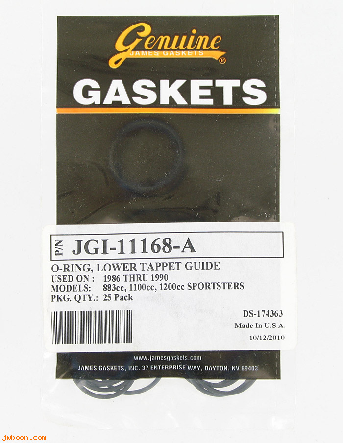 R     11168A.25pack (   11168A): O-rings, tappet guide - James Gaskets - Sportster XLH 883 / 1200