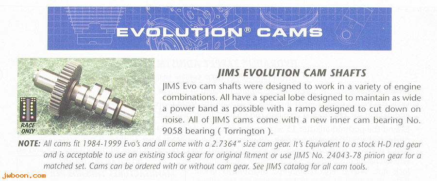 R 1361G (): Evo cam shaft - bolt-in - JIMS USA parts and tools since 1967