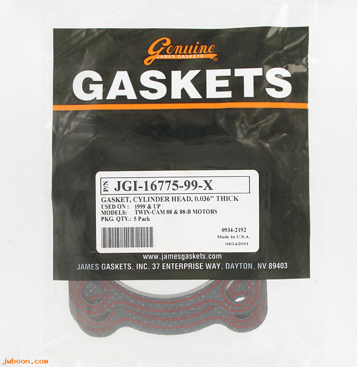 R  16775-99-X.5pack (16775-99B): Gaskets, cylinder head - James Gaskets - Twin Cam '99-