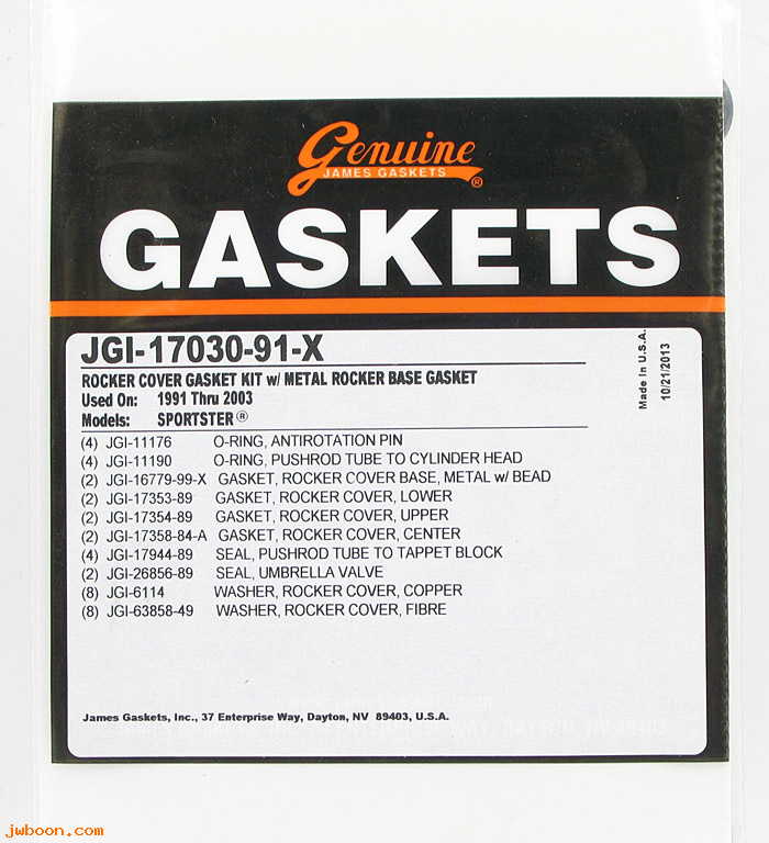 R  17030-91-X (17030-91-X): Rocker cover gasket kit - Sportster XL '91-'03 - James Gaskets