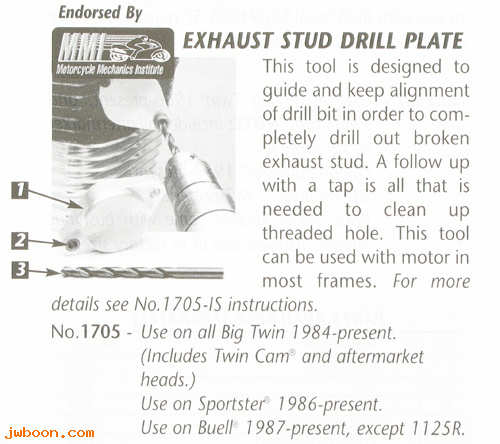 R 1705 (): Exhaust stud drill plate  -  JIMS - EVO. Twin Cam. XL's. Buell