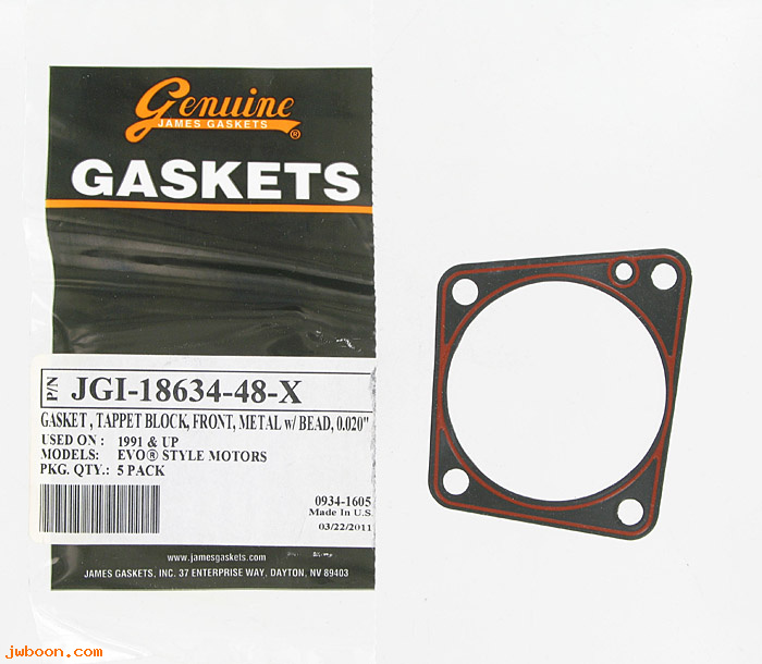 R  18634-48-X (18634-48D): Gasket, tappet guide, front cylinder-James Gaskets-Big Twin 80-81