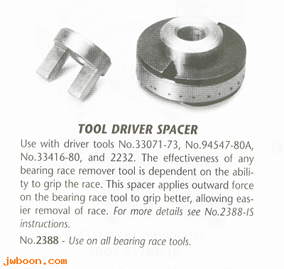 R 2388 (HD-39301-2): Tool driver spacer, use with bearing race tools - JIMS, in stock