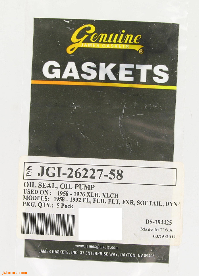 R  26227-58.5pack (26227-58): Oil seal, oil pump body - James Gaskets