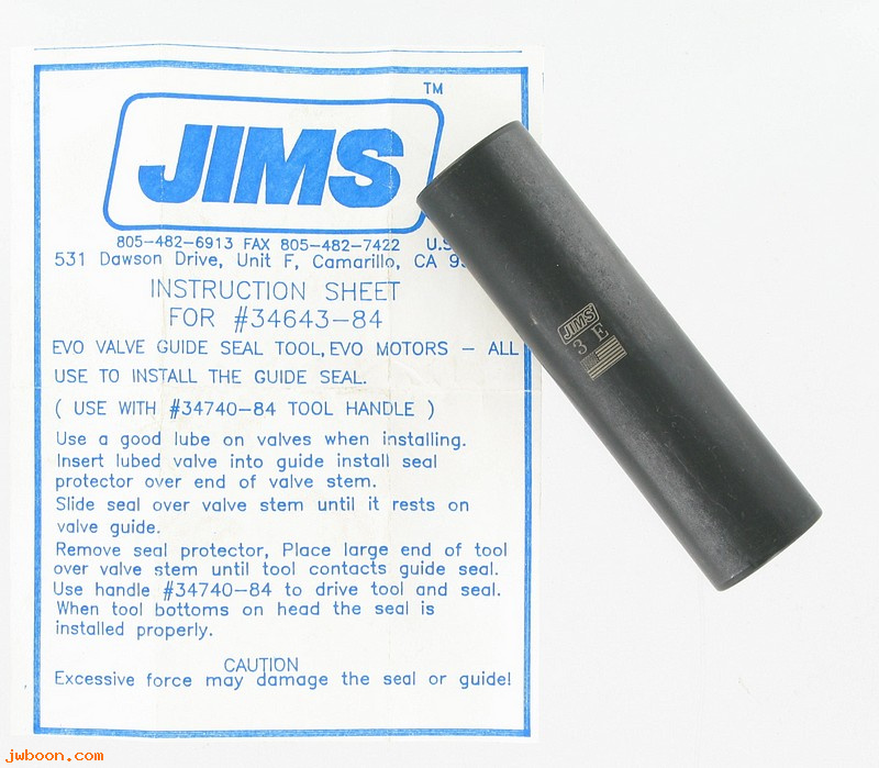R  34643-84 (HD-34643-A): Valve guide seal tool, JIMS USA Tools - Evo, Twin Cam 88 '84-'04