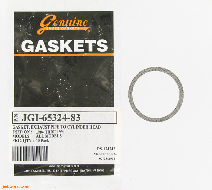 R  65324-83 (65324-83): Gasket, exhaust port, James Gaskets, FLT 84-92.FXR 84-86.FX 85-86