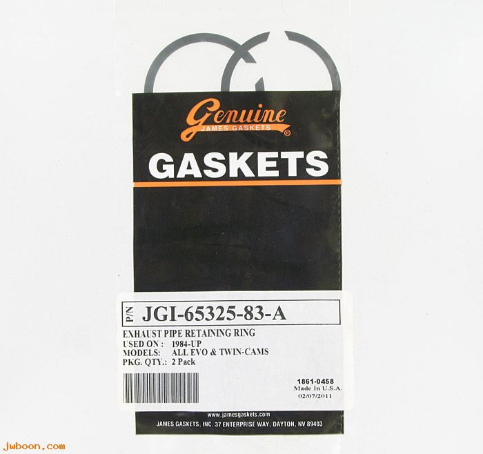R  65325-83A.2pack (65325-83A): Retaining rings, exhaust gasket - James Gaskets - Evo, Twin Cam