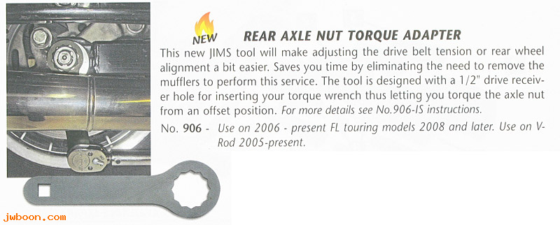 R 906 (): Rear axle nut torque adapter - JIMS - Touring FL '05-  V-rod '05-