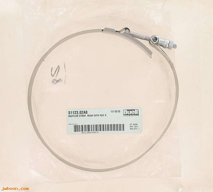   S1123.02A8 (S1123.02A8): Muffler strap, rear, with nut - NOS